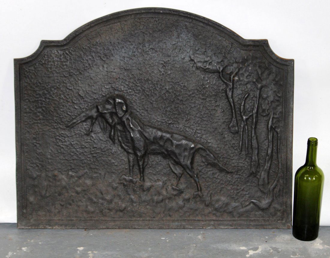 French cast iron fire back panel with hunting dog (1 of 7)