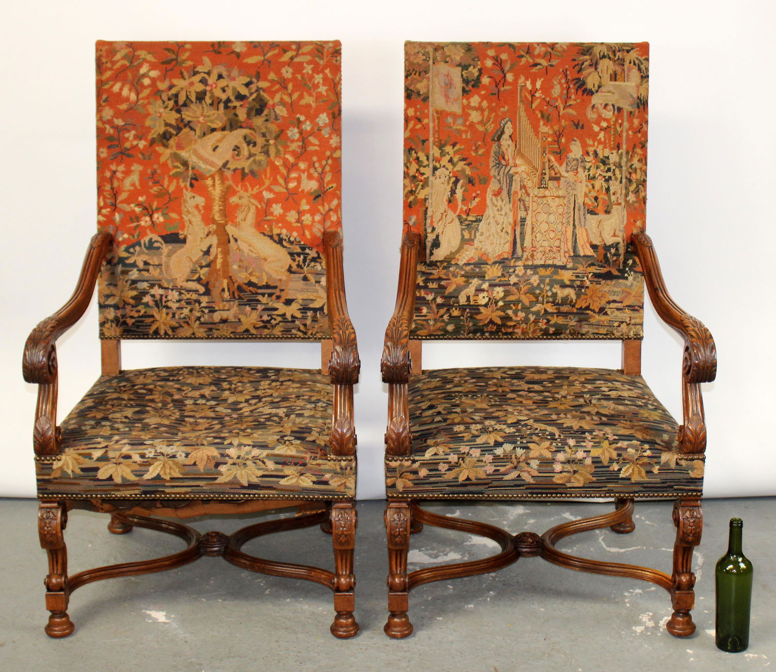 Pair of French Louis XIV style fauteuils with tapestry (1 of 14)