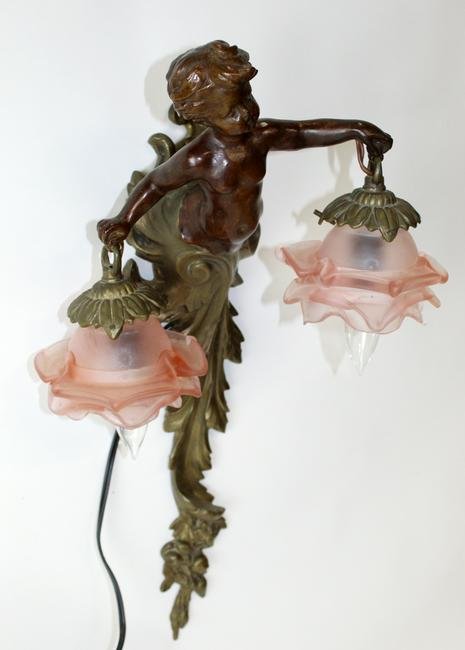 French bronze cherub sconce with floral shades (1 of 11)