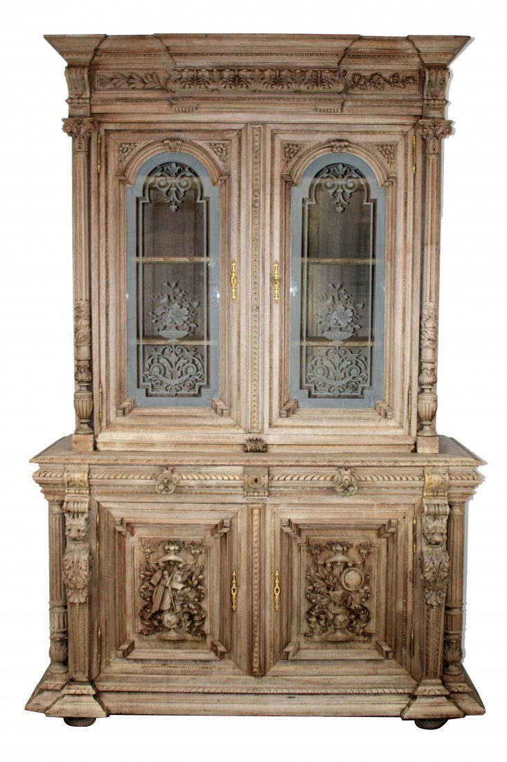 French 19th c carved walnut buffet with etched glass (1 of 11)