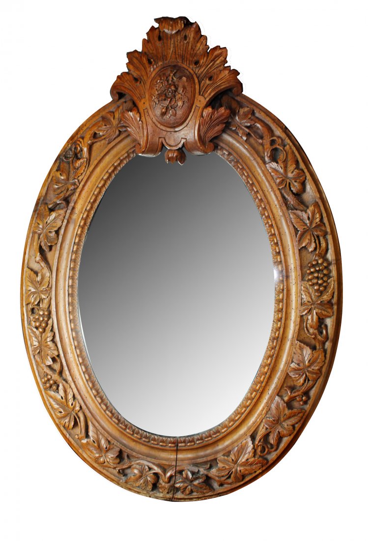 French 18th century relief carved walnut mirror (1 of 8)