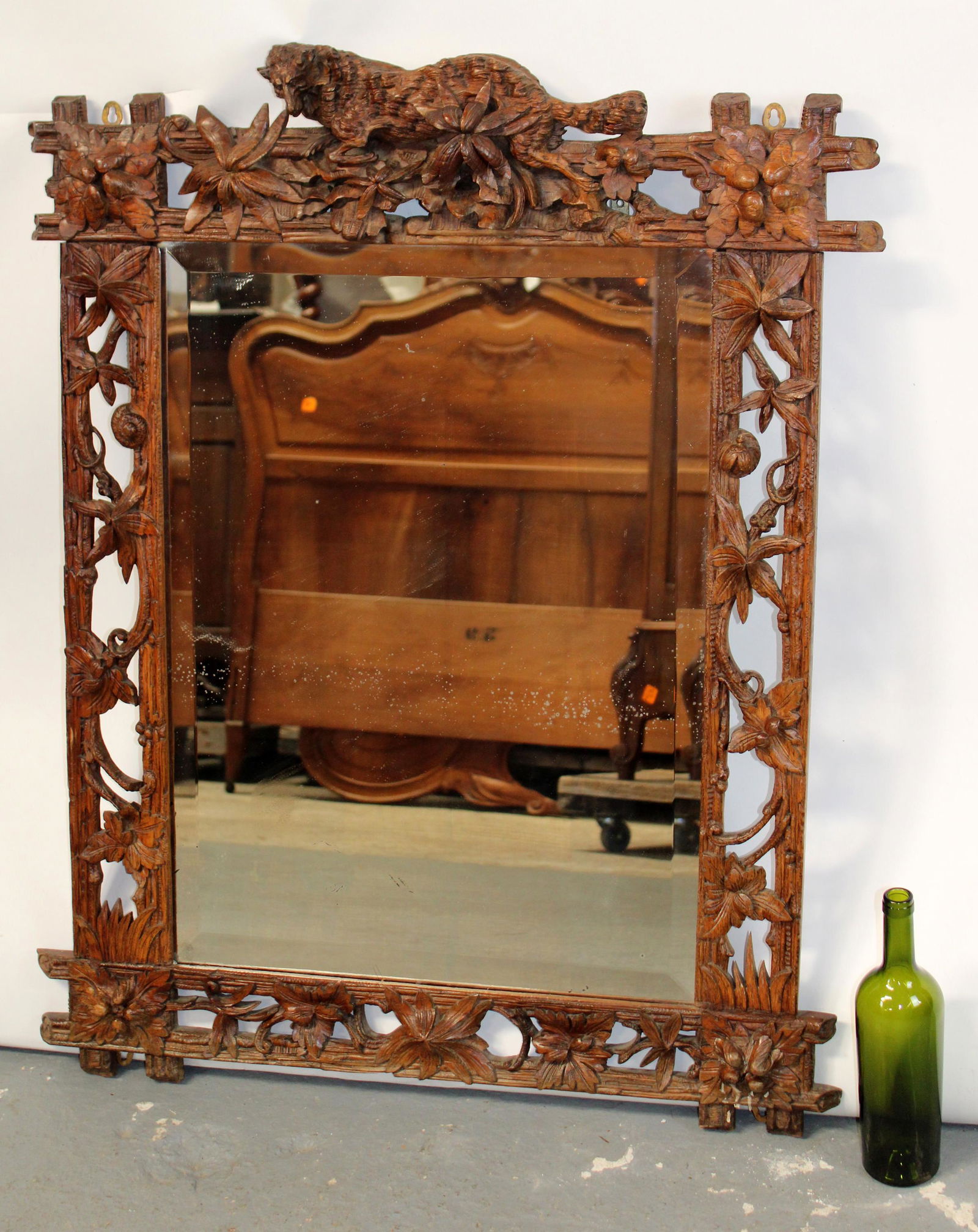 French Black Forest carved beveled glass mirror with (1 of 10)