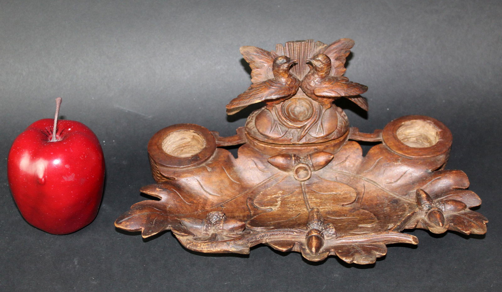 Black Forest carved inkwell with birds (1 of 6)