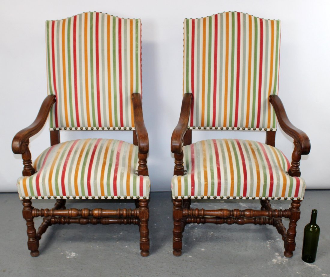 Pair French Louis XIII style walnut fauteuils (1 of 10)