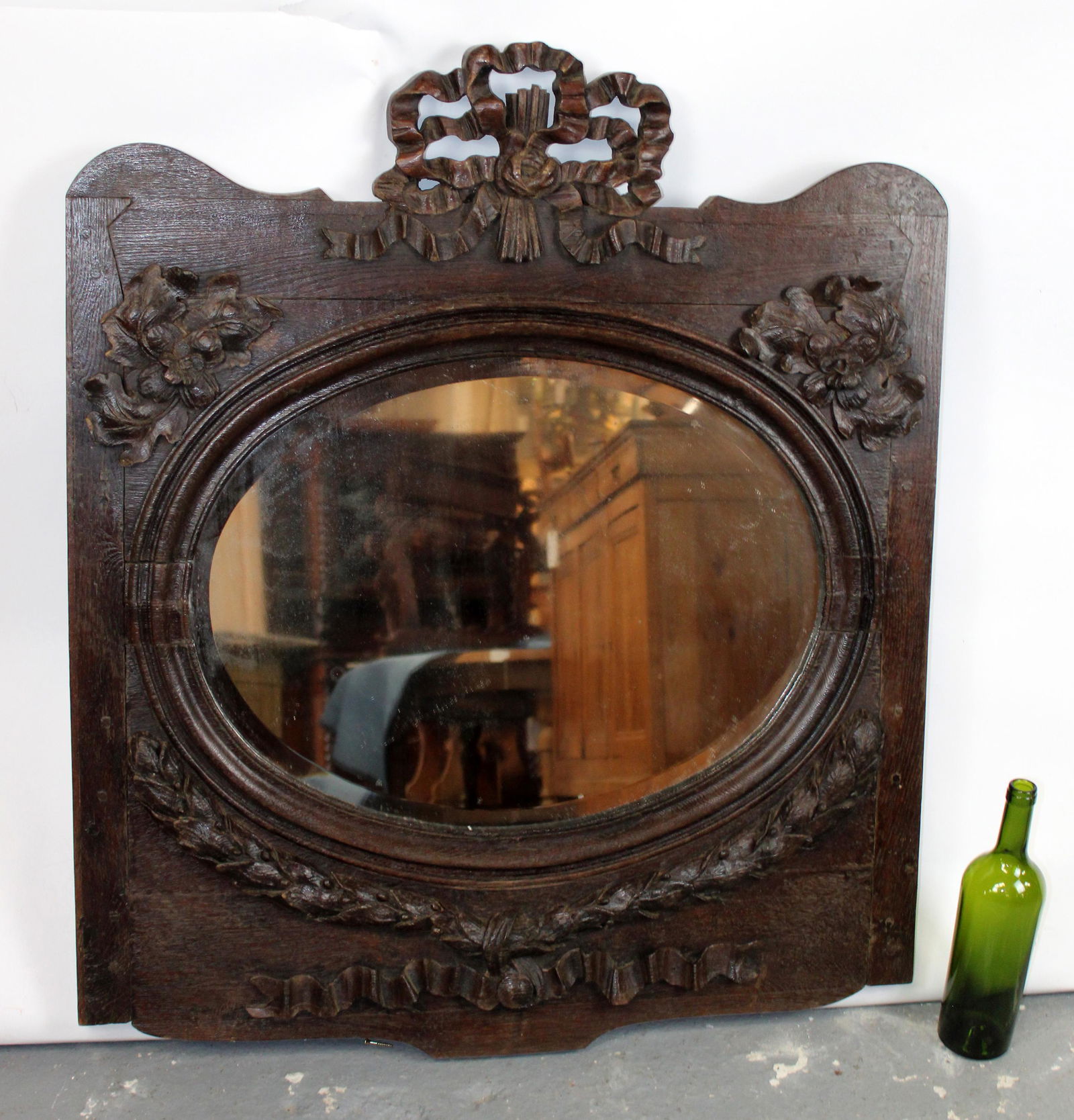 French Louis XVI carved oak mirror with pierce carved (1 of 9)