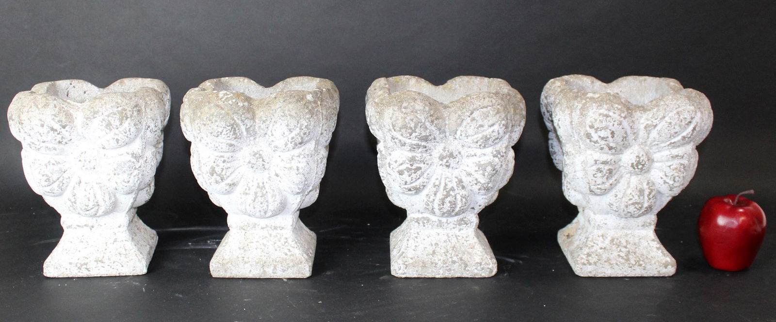 Lot of 4 French cast stone floriform garden pots (1 of 11)