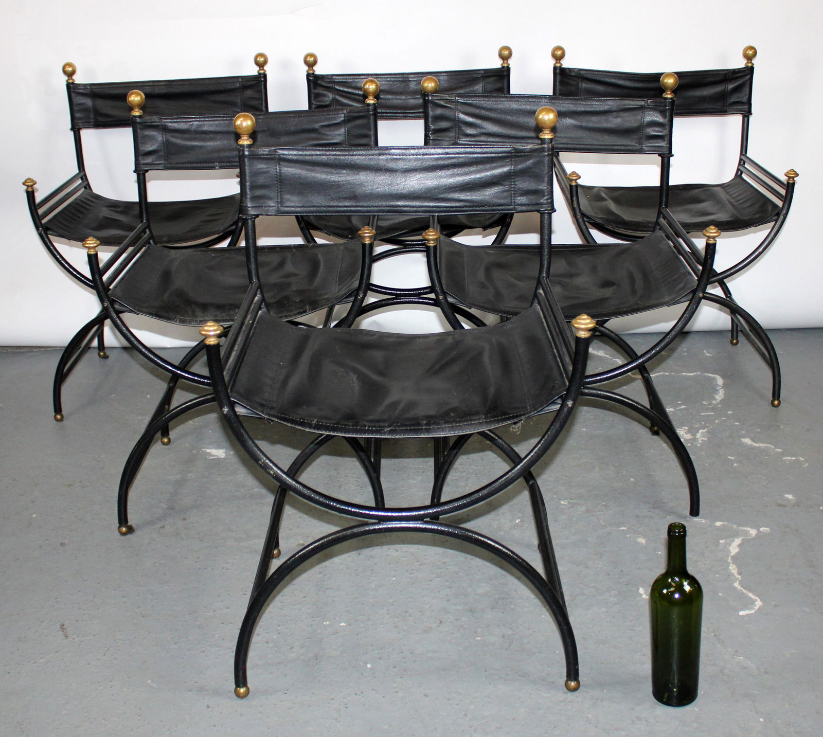 Set of 6 French iron & leather campaign chairs (1 of 15)
