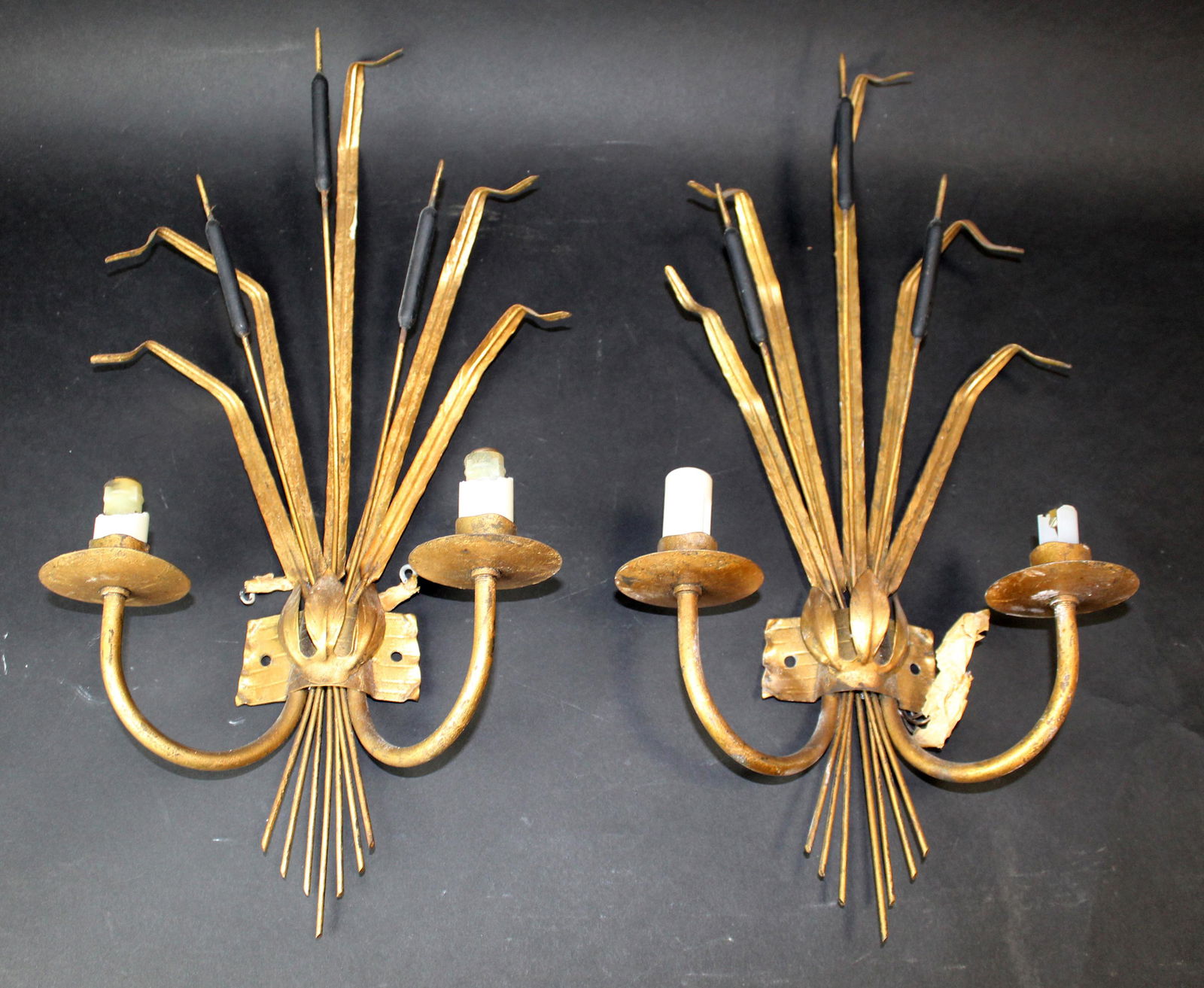 Pair of French mid century gilt metal sconces (1 of 8)