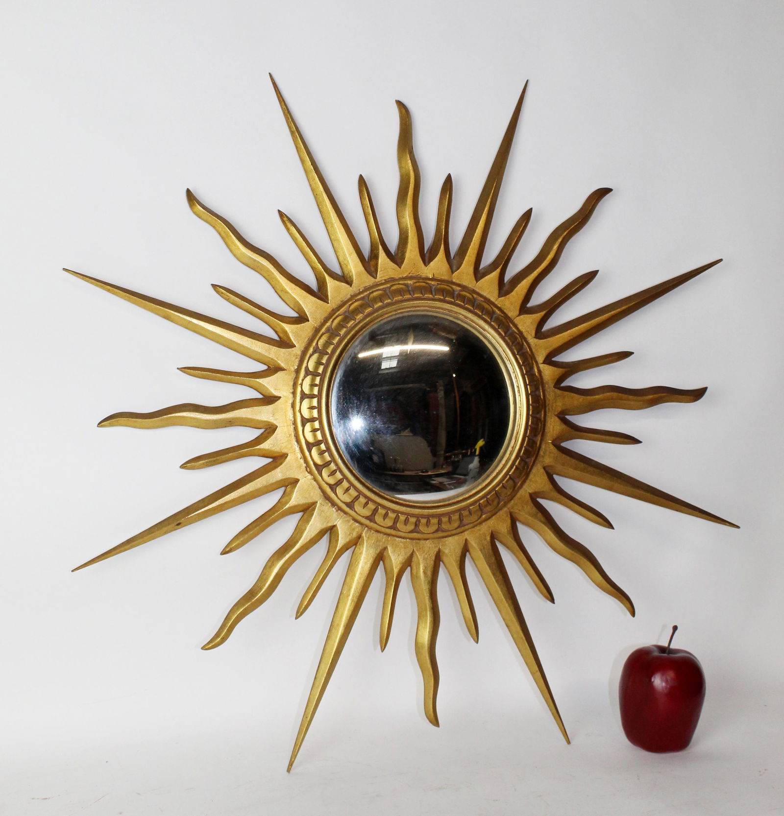 Mid century gilt wood sunburst mirror with convex glass (1 of 8)