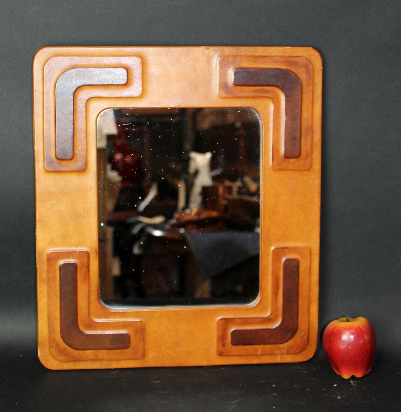 Vintage French embossed leather mirror (1 of 7)