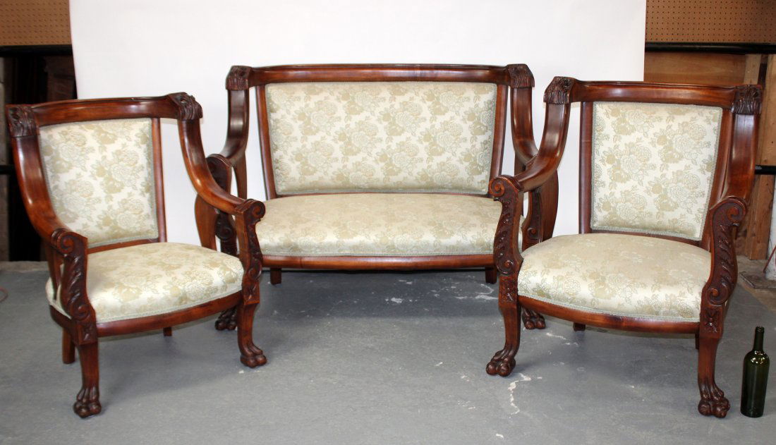 Antique American 3pc parlor set in solid mahogany (1 of 13)