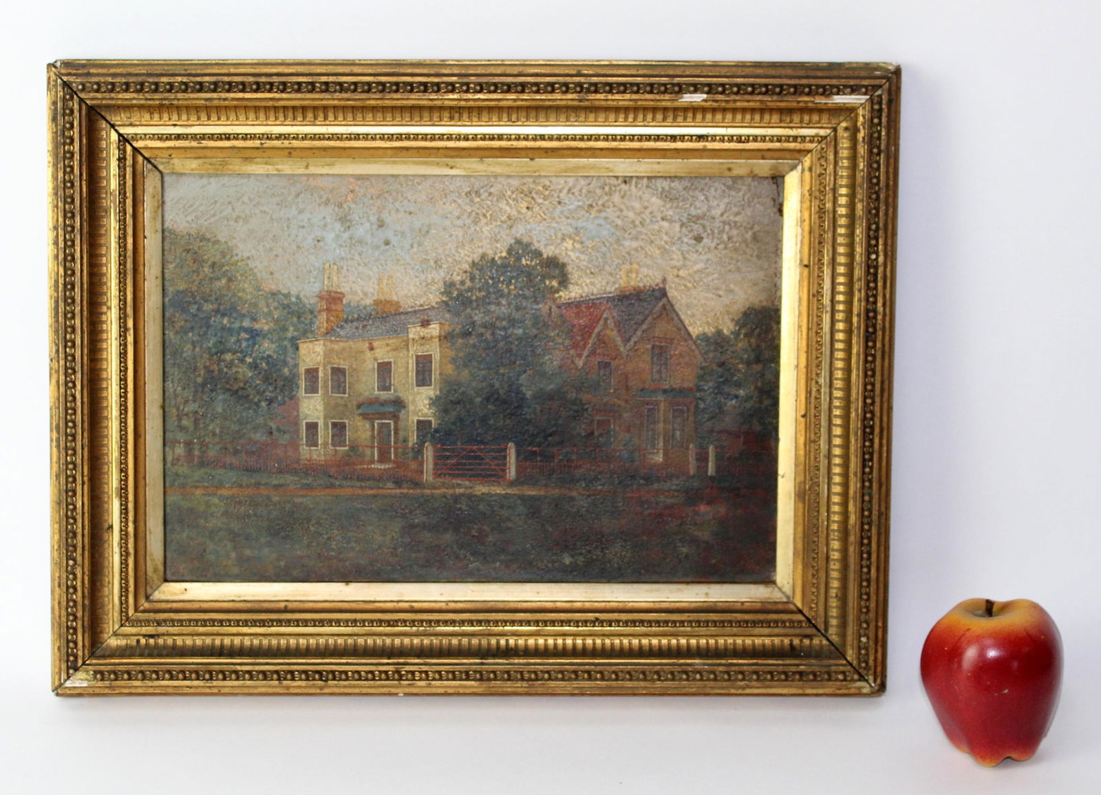 English oil on board landscape painting with cottage (1 of 7)