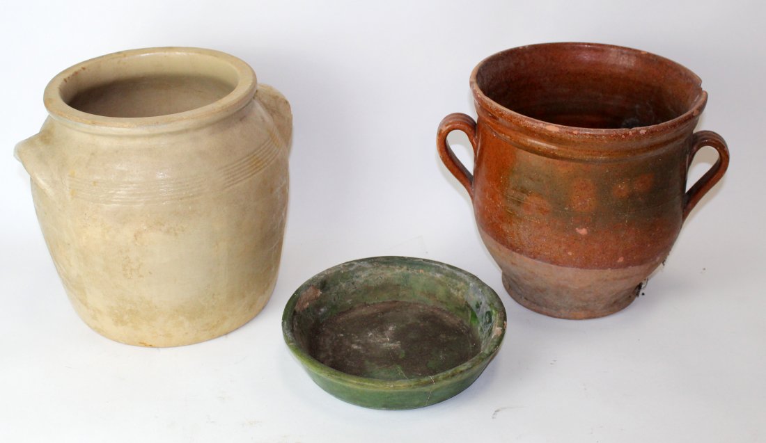 Lot of 2 French terra cotta pots - 1 with saucer (1 of 5)