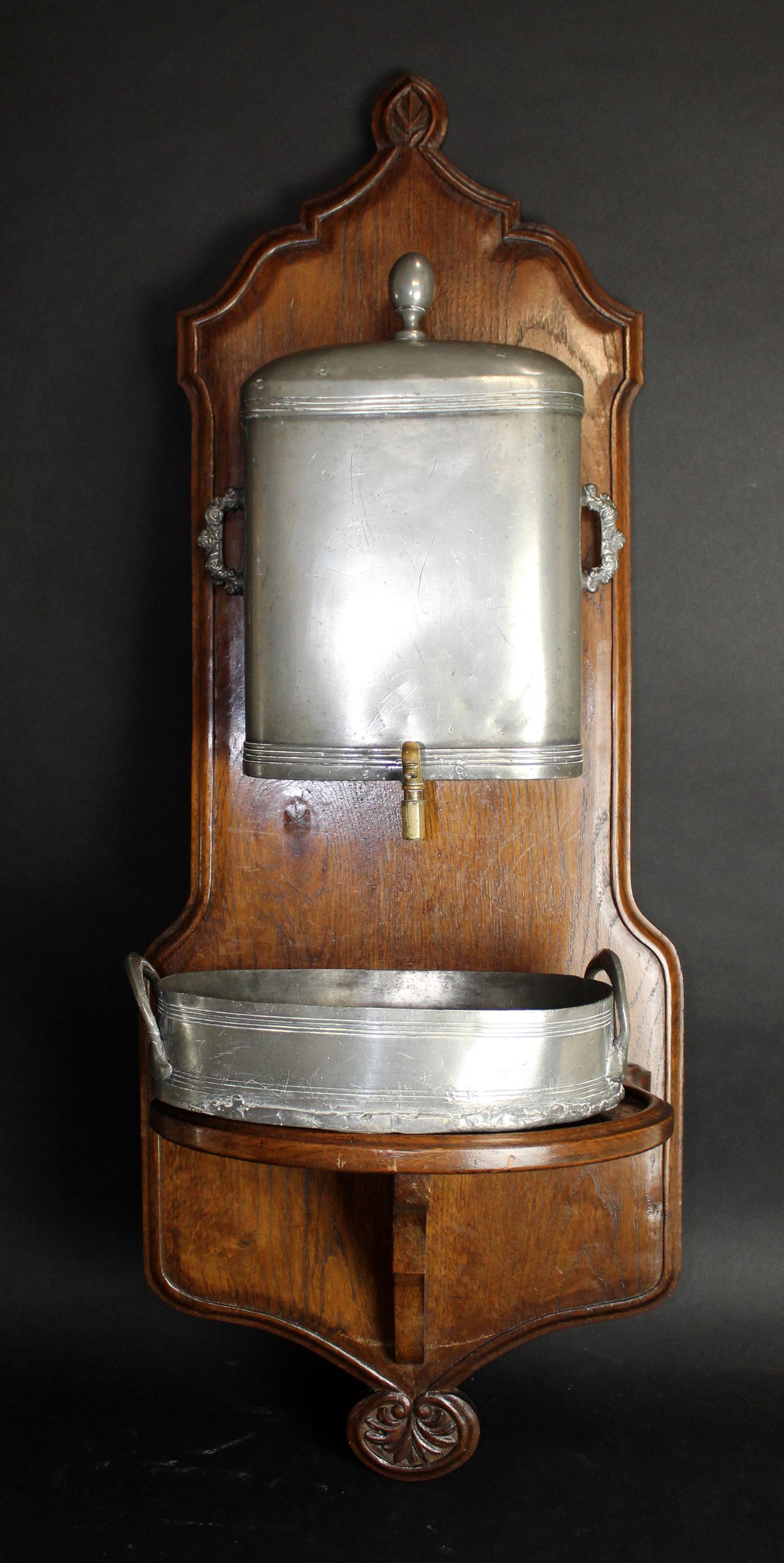 French pewter lavabo mounted on oak stand (1 of 12)
