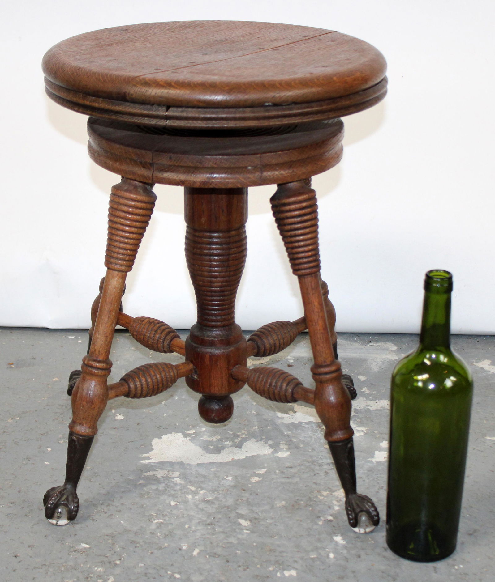 American oak piano stool with glass ball & claw feet (1 of 7)