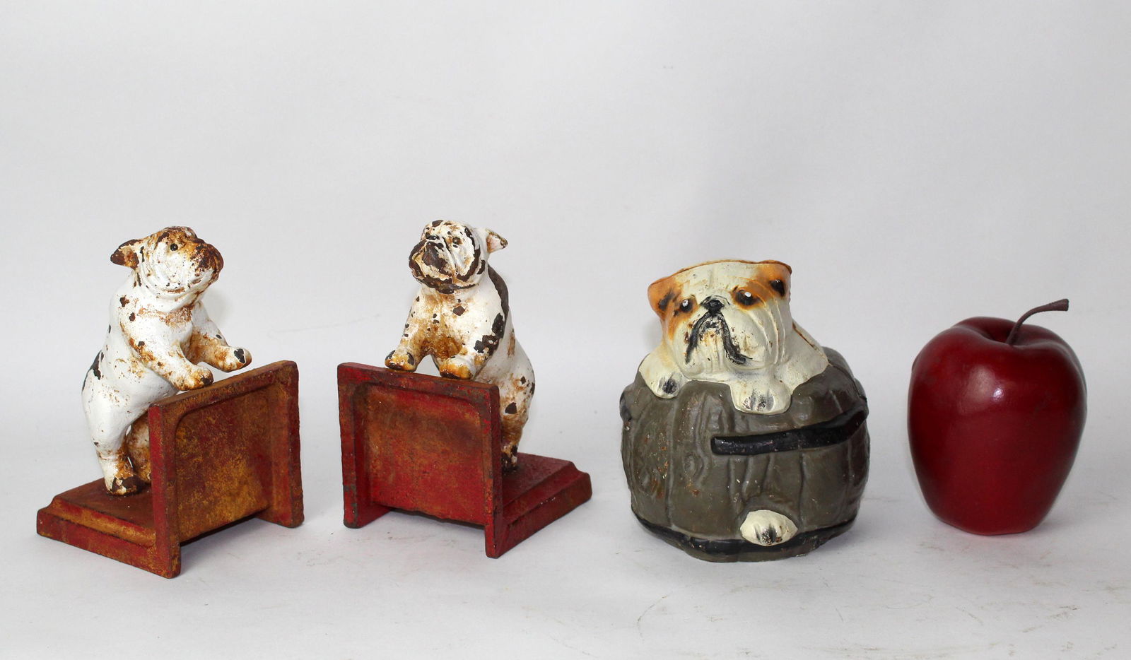 Cast iron bulldog bank and bookends (1 of 11)
