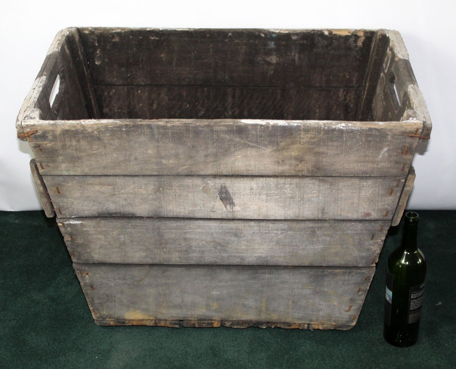 French wooden wine crate: French wooden wine crate. Mid 20th century. 21"h x 30"w x 19"d