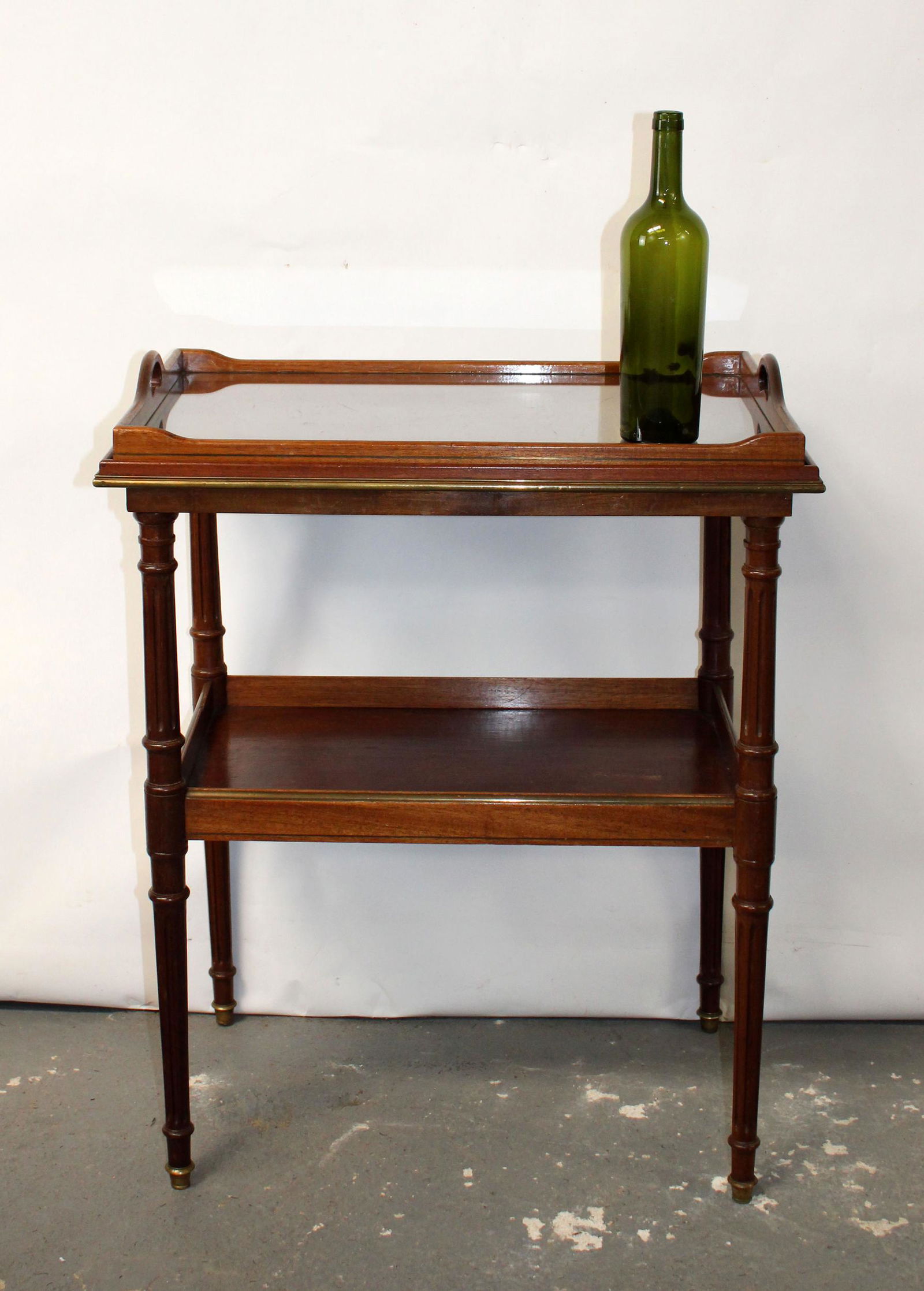 French 2 tier tea tray table in mahogany with brass (1 of 6)