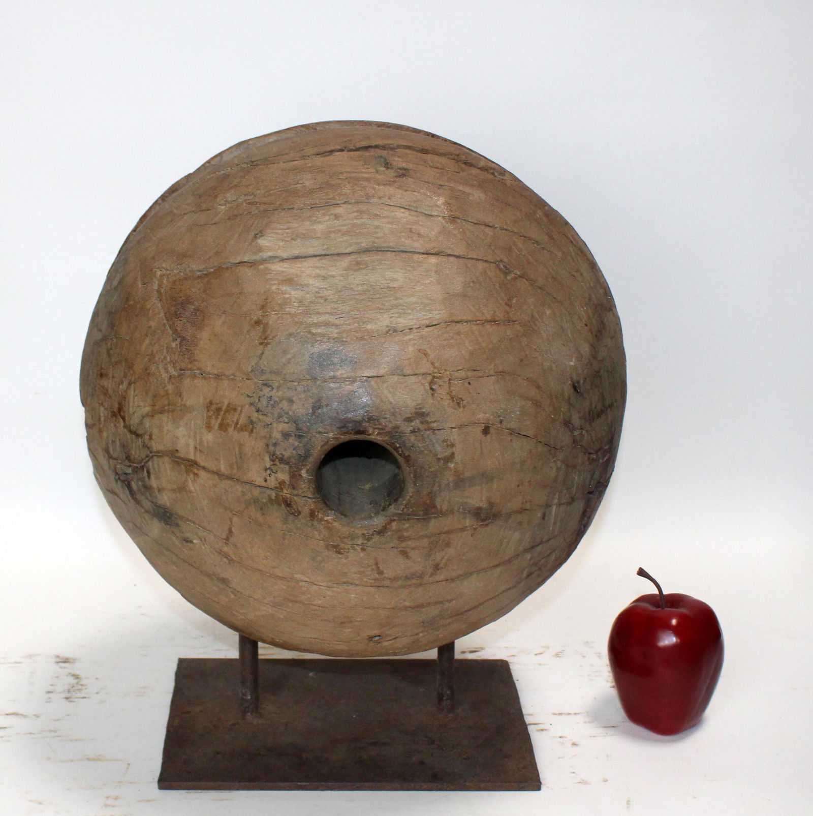 Antique French weathered wood pulley sculpture (1 of 8)