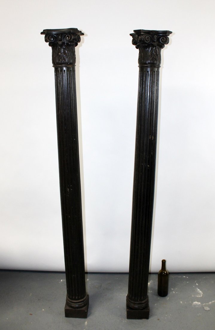 Pair French carved oak fluted columns (1 of 9)