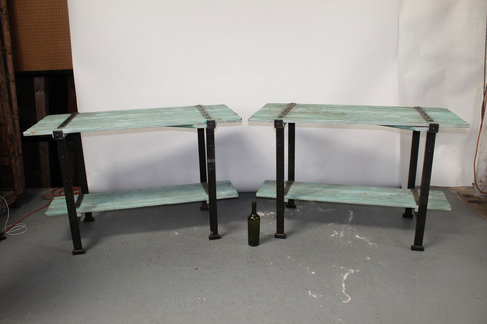 Pair French console tables made from old shutters (1 of 10)