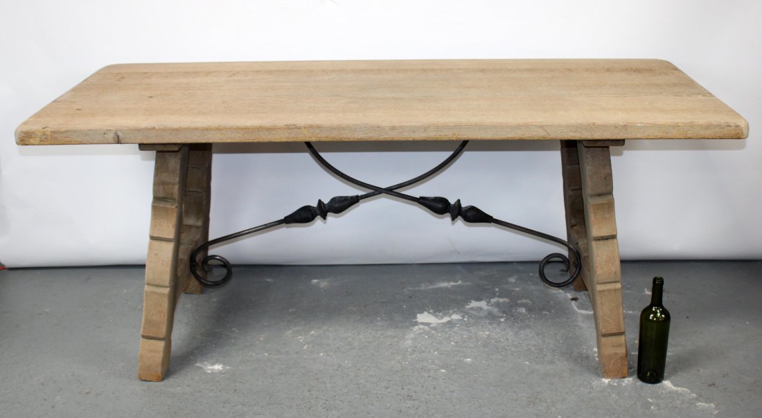 French bleached oak table with iron stretcher (1 of 8)