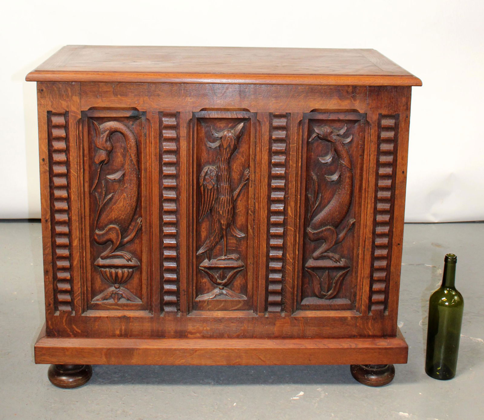 French carved oak trunk with mythological birds (1 of 9)
