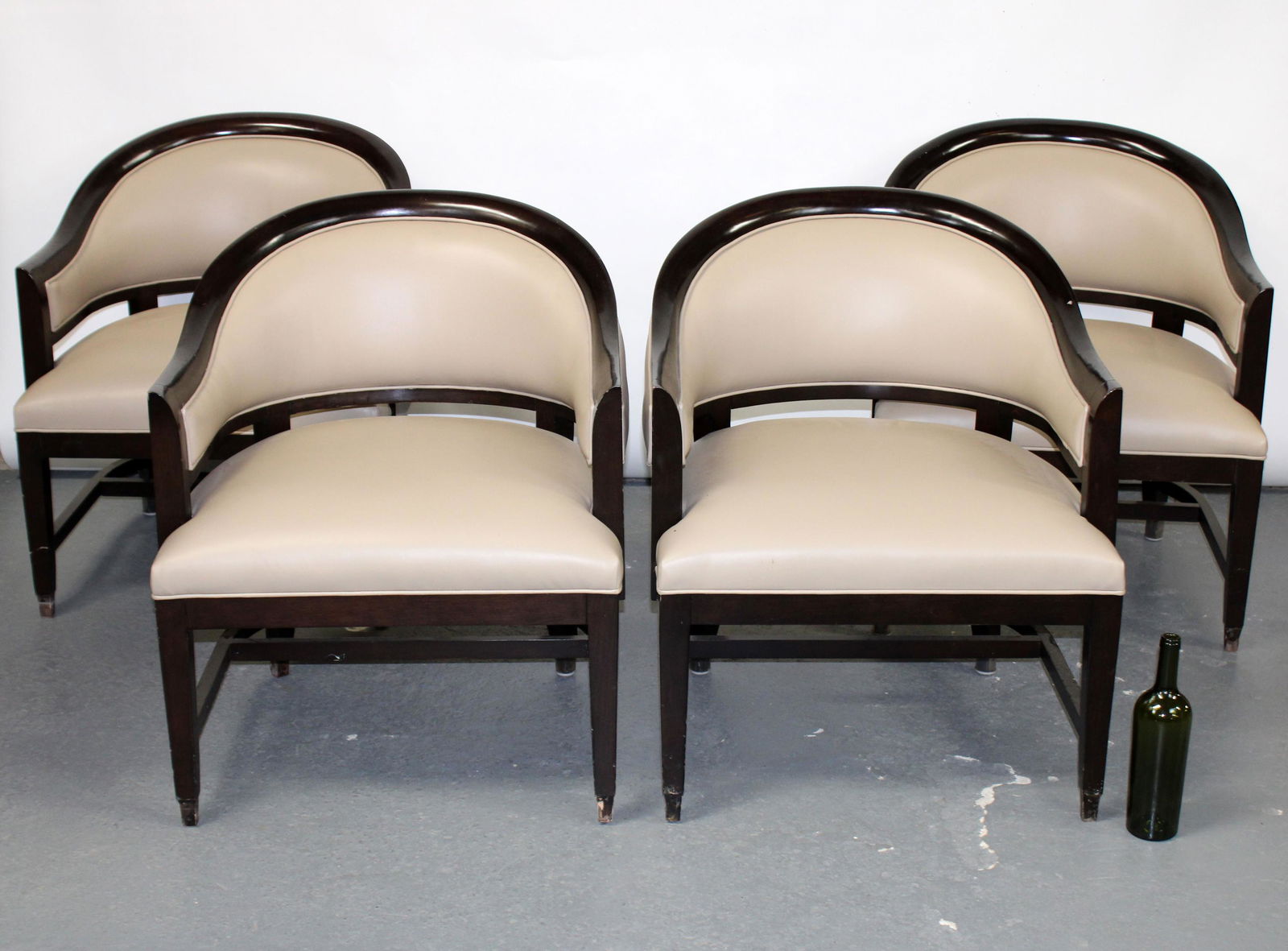 Set of 4 Deco style curved back leather club chairs (1 of 9)