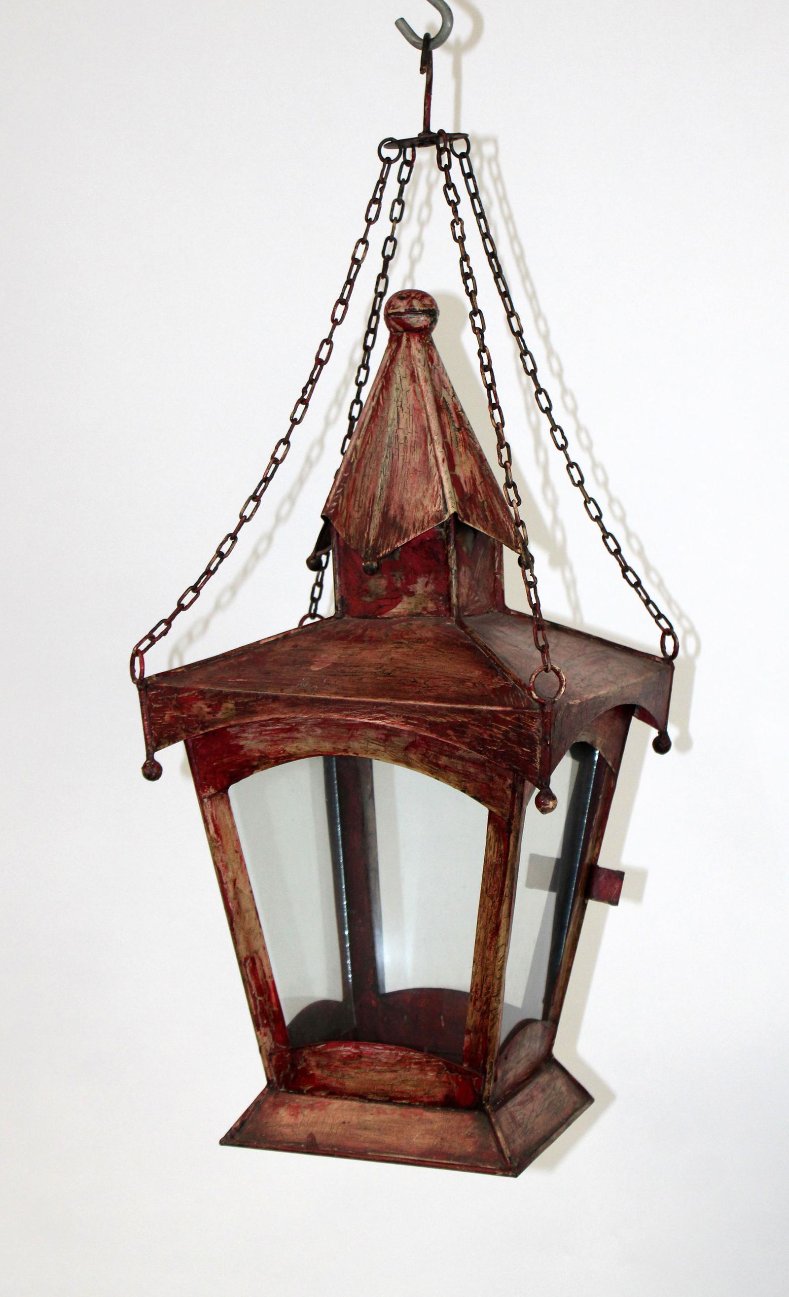 Vintage distressed painted metal hanging lantern (1 of 5)