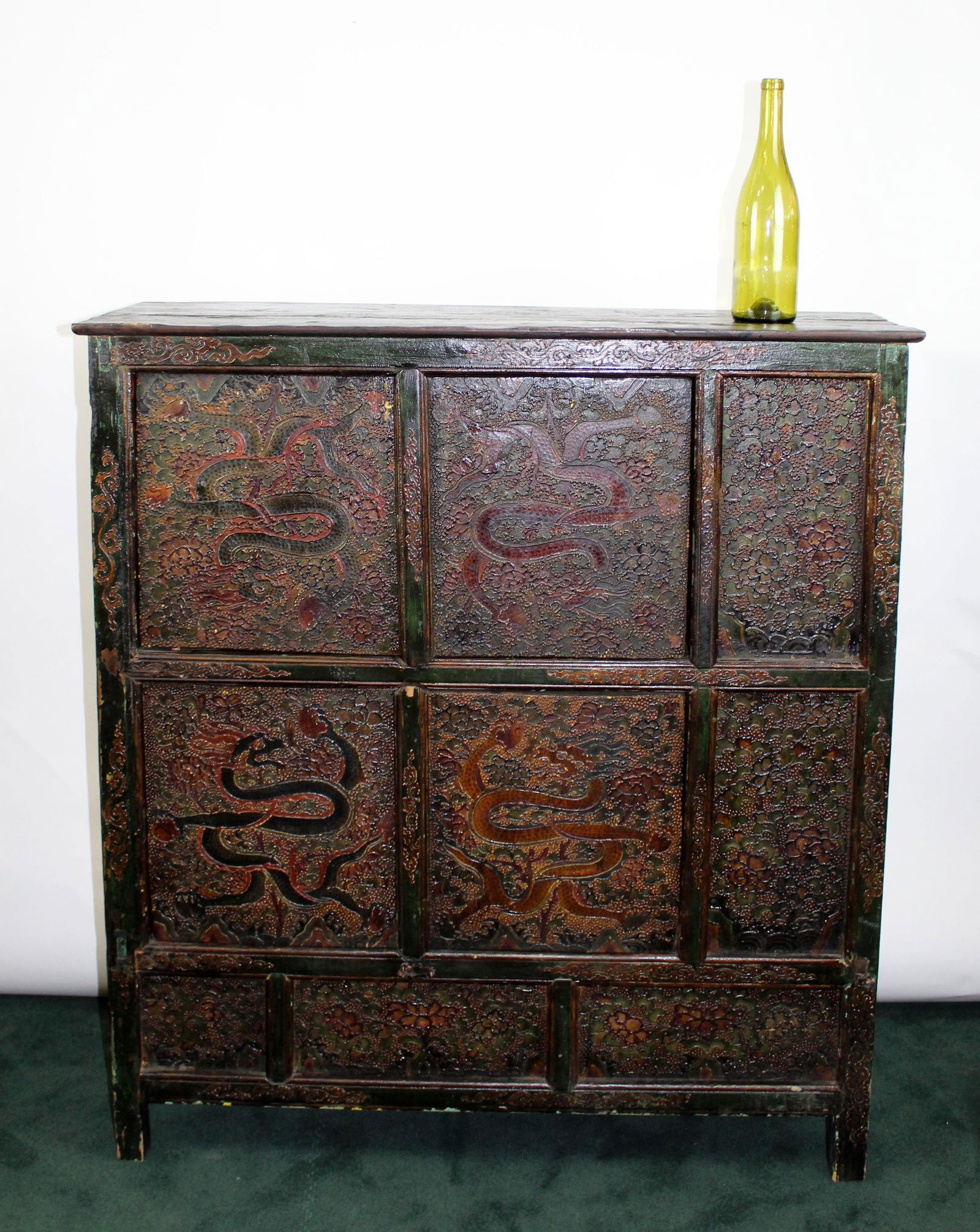 Antique Tibetan lacquer painted cabinet (1 of 7)