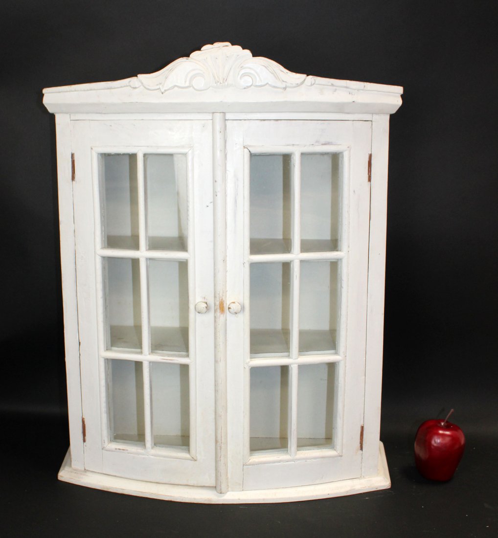 Farmhouse painted wood paned glass wall cabinet (1 of 7)