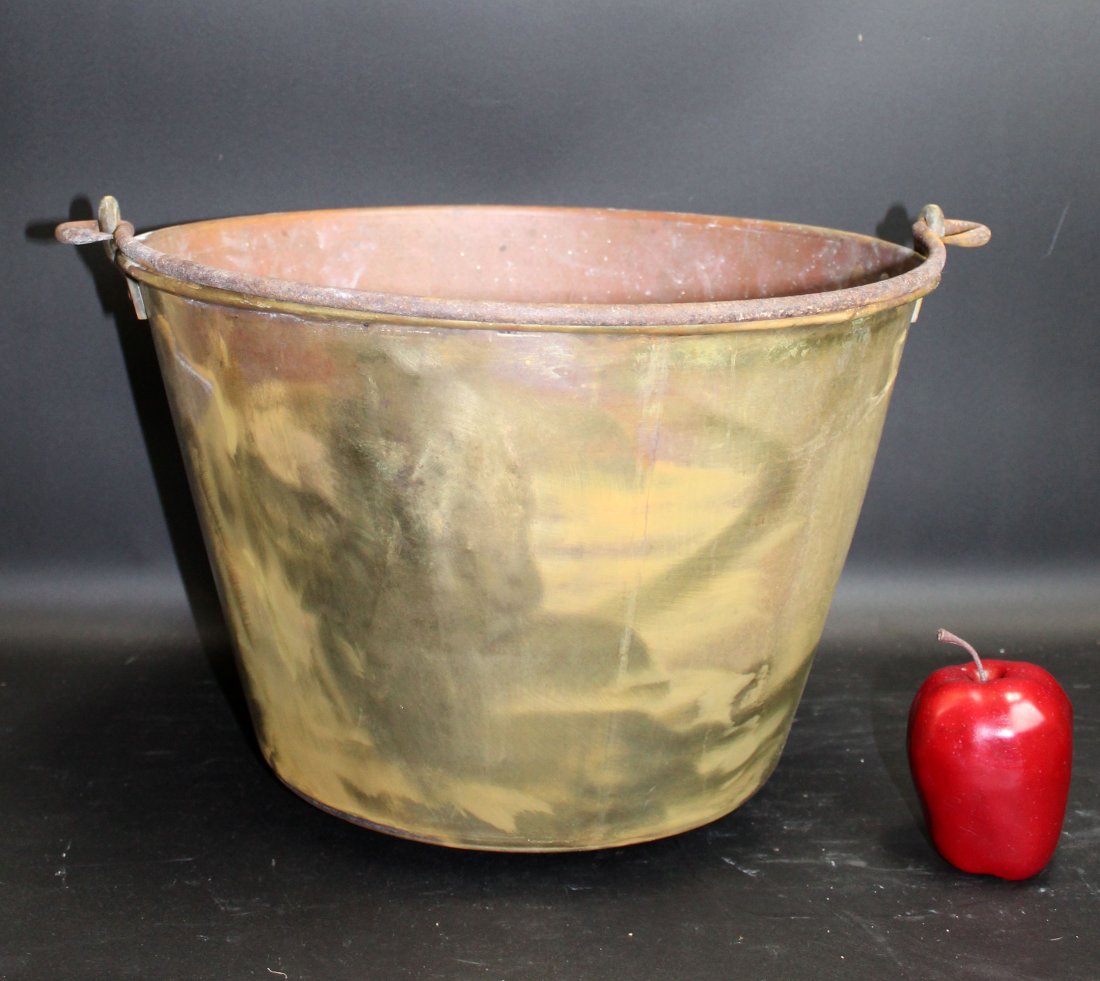 Antique American copper & brass pot with iron handle. (1 of 6)