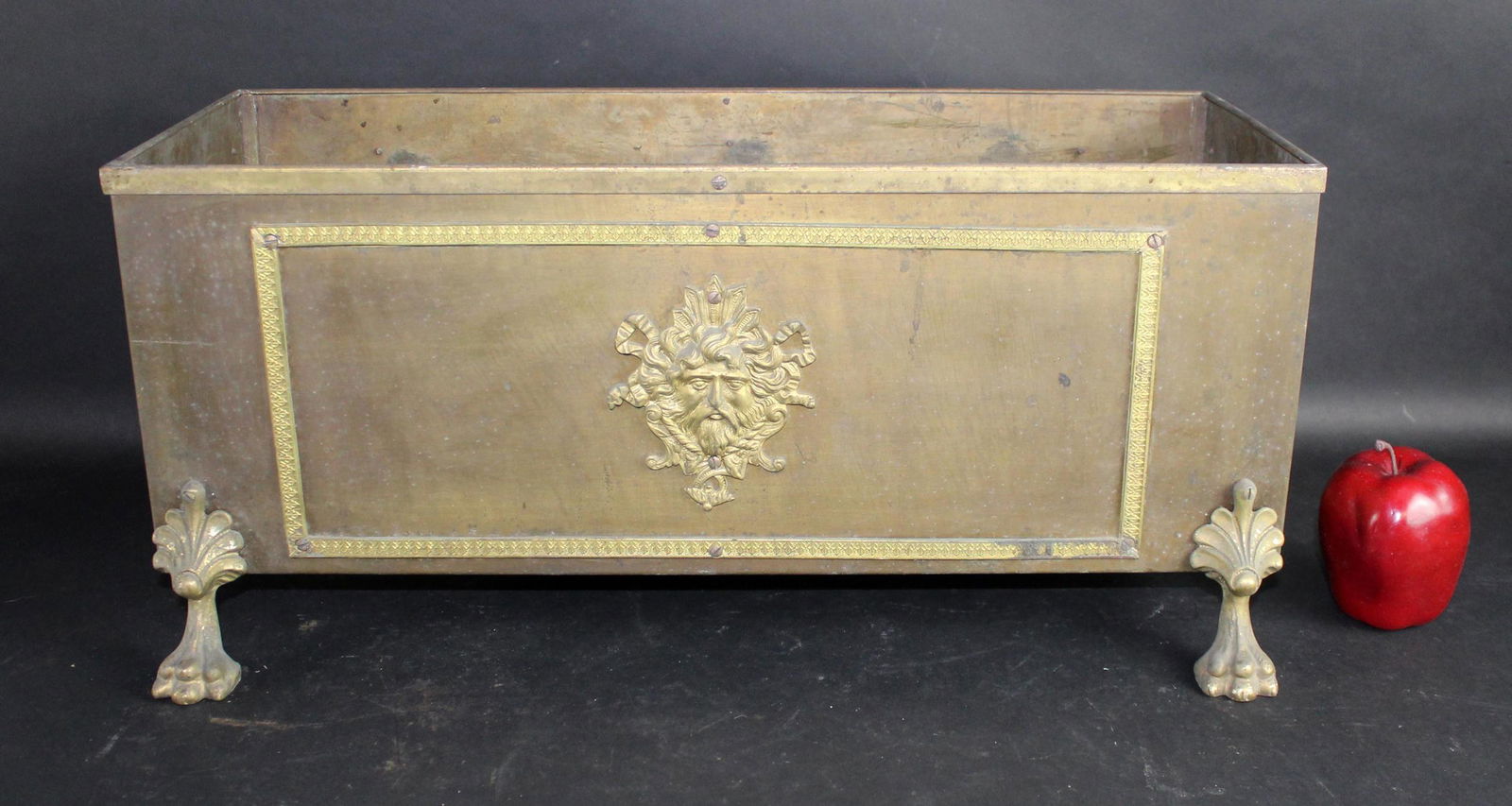 French brass jardiniere with lions head and paw feet (1 of 10)