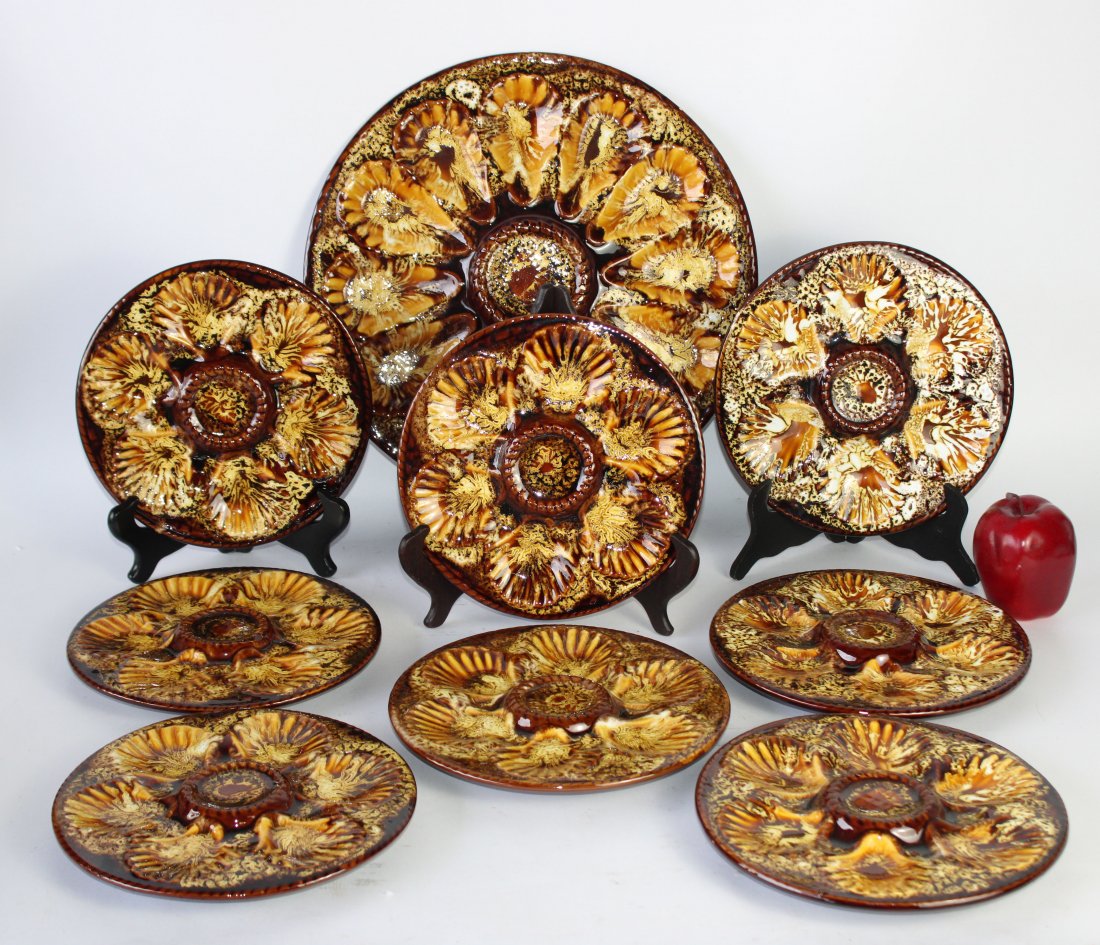 Set of 8 French Majolica oyster plates and 1 platter (1 of 11)