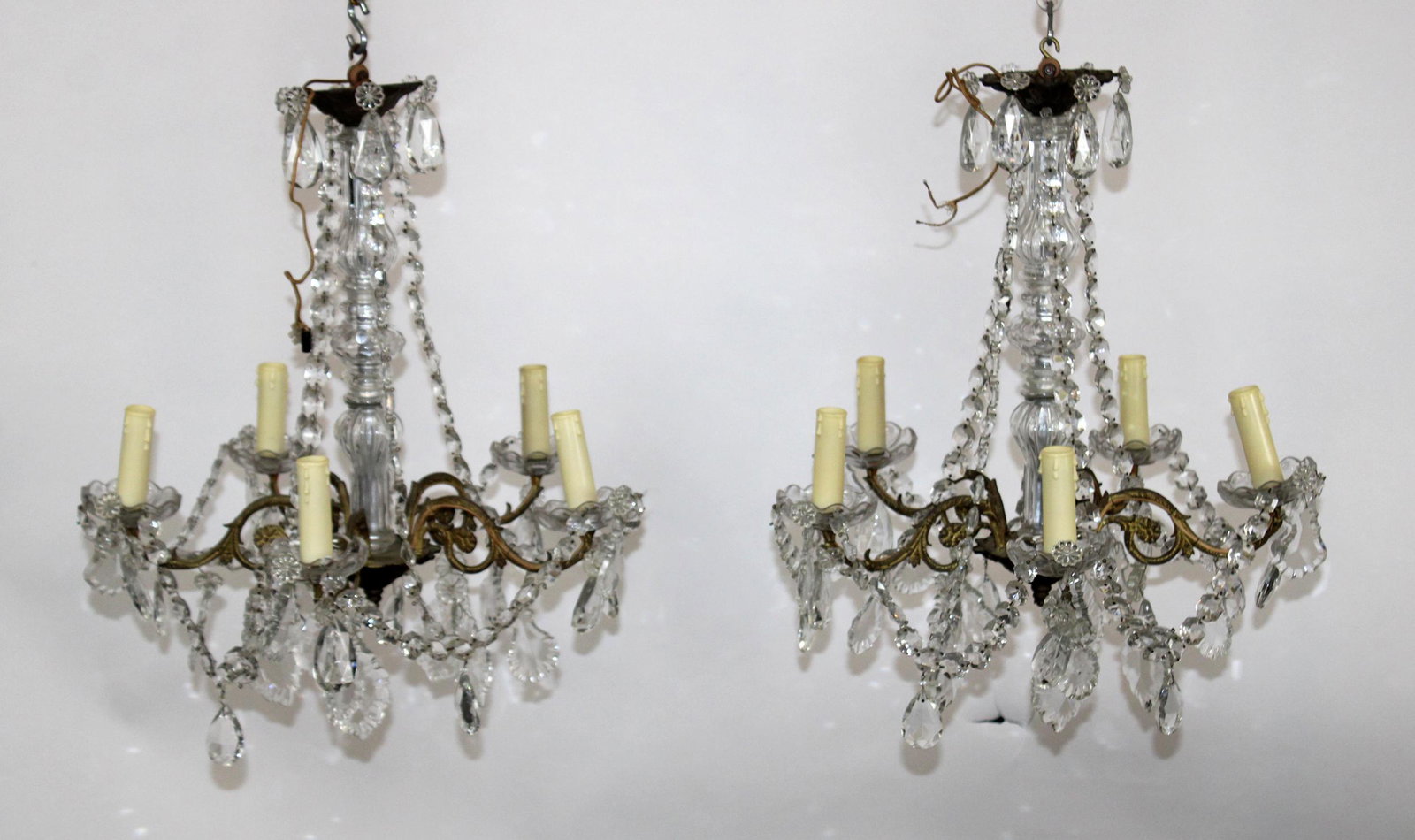 Pair French crystal 5-arm chandeliers (1 of 8)