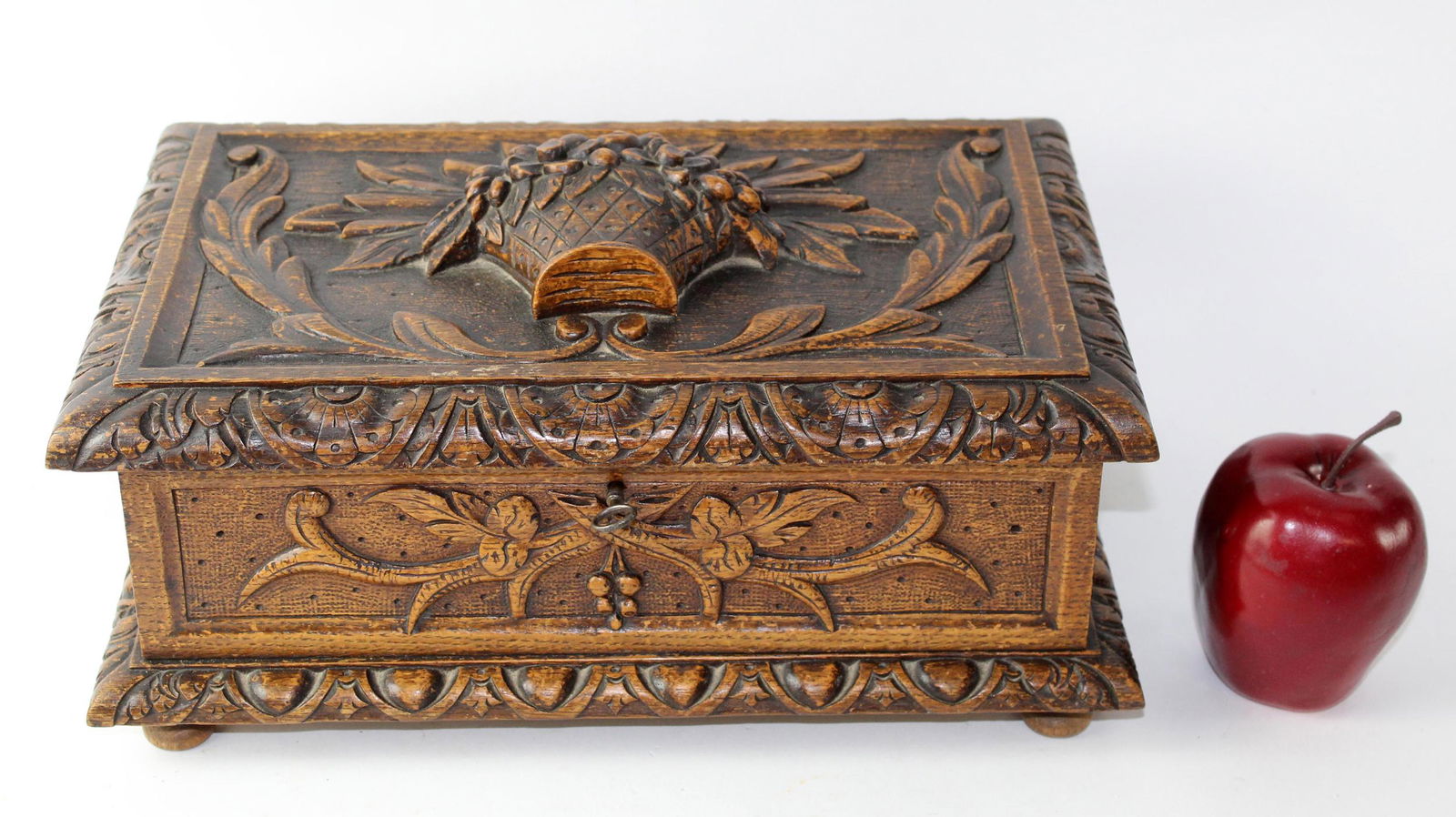 French Provincial relief carved walnut jewelry box (1 of 8)