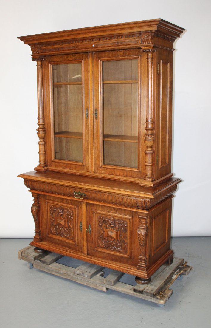 French carved oak 2 door bookcase (1 of 9)