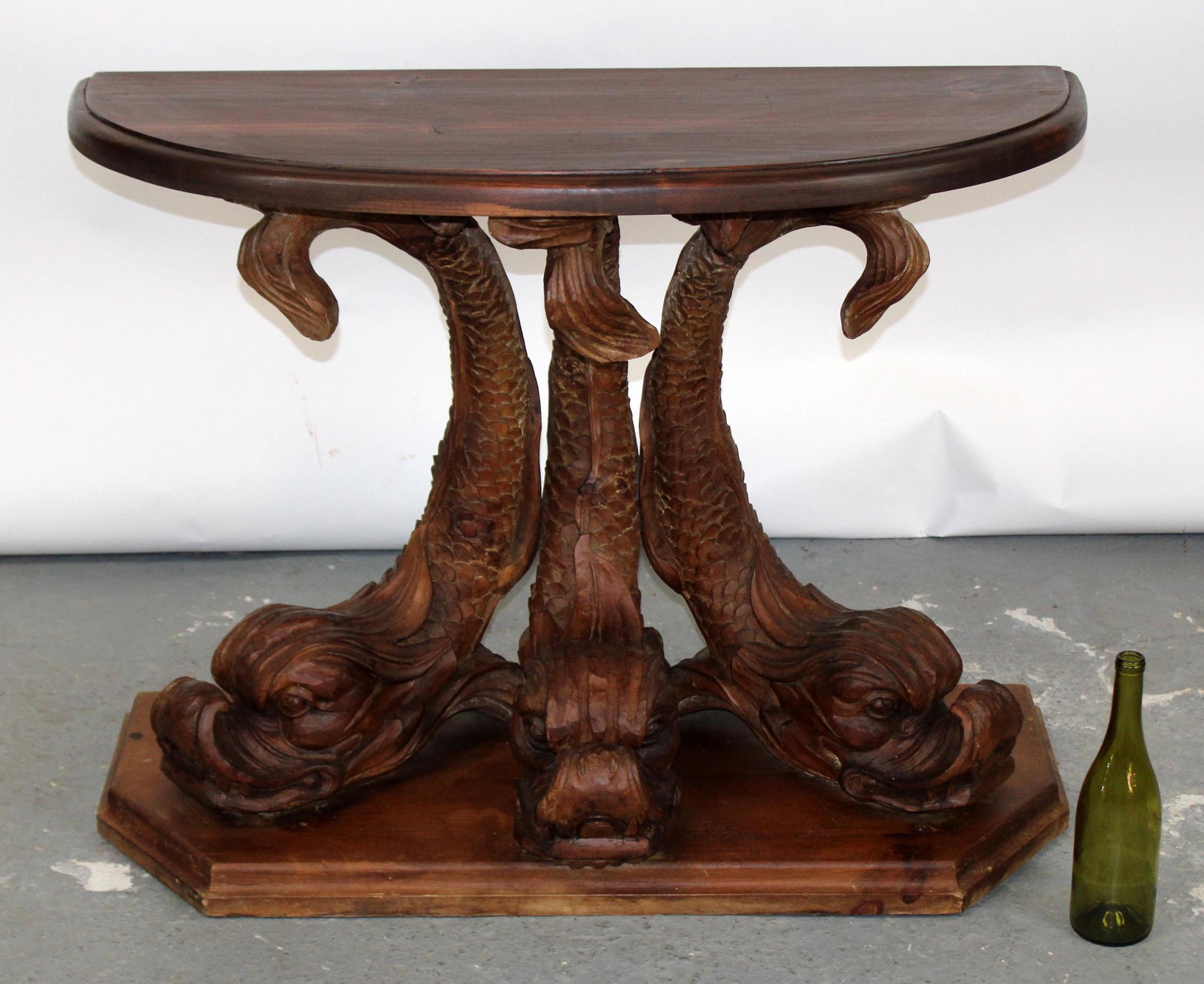 Italian demi-lune console with mythological dolphins (1 of 7)