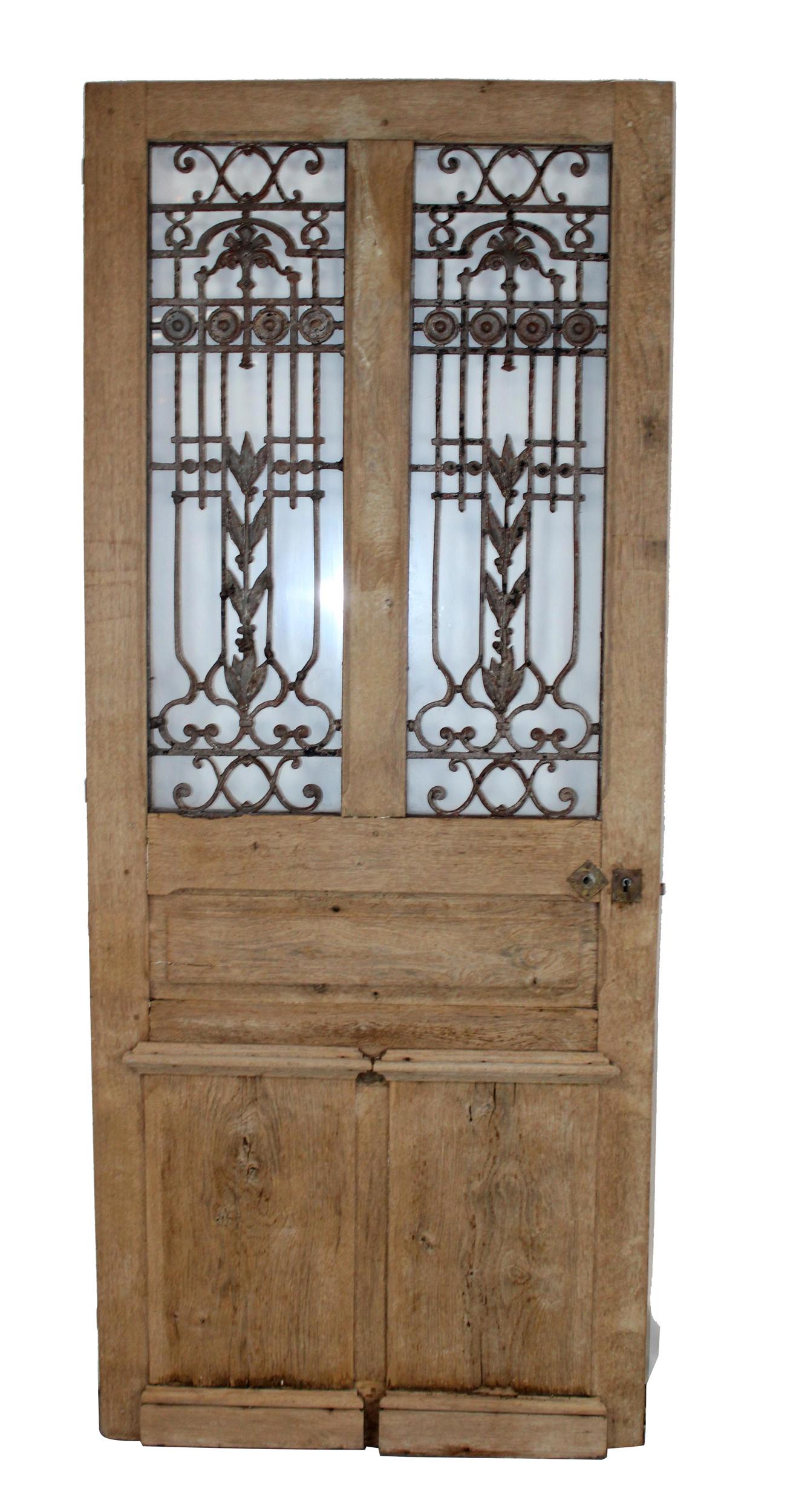 Antique French oak entry door with iron panels (1 of 14)