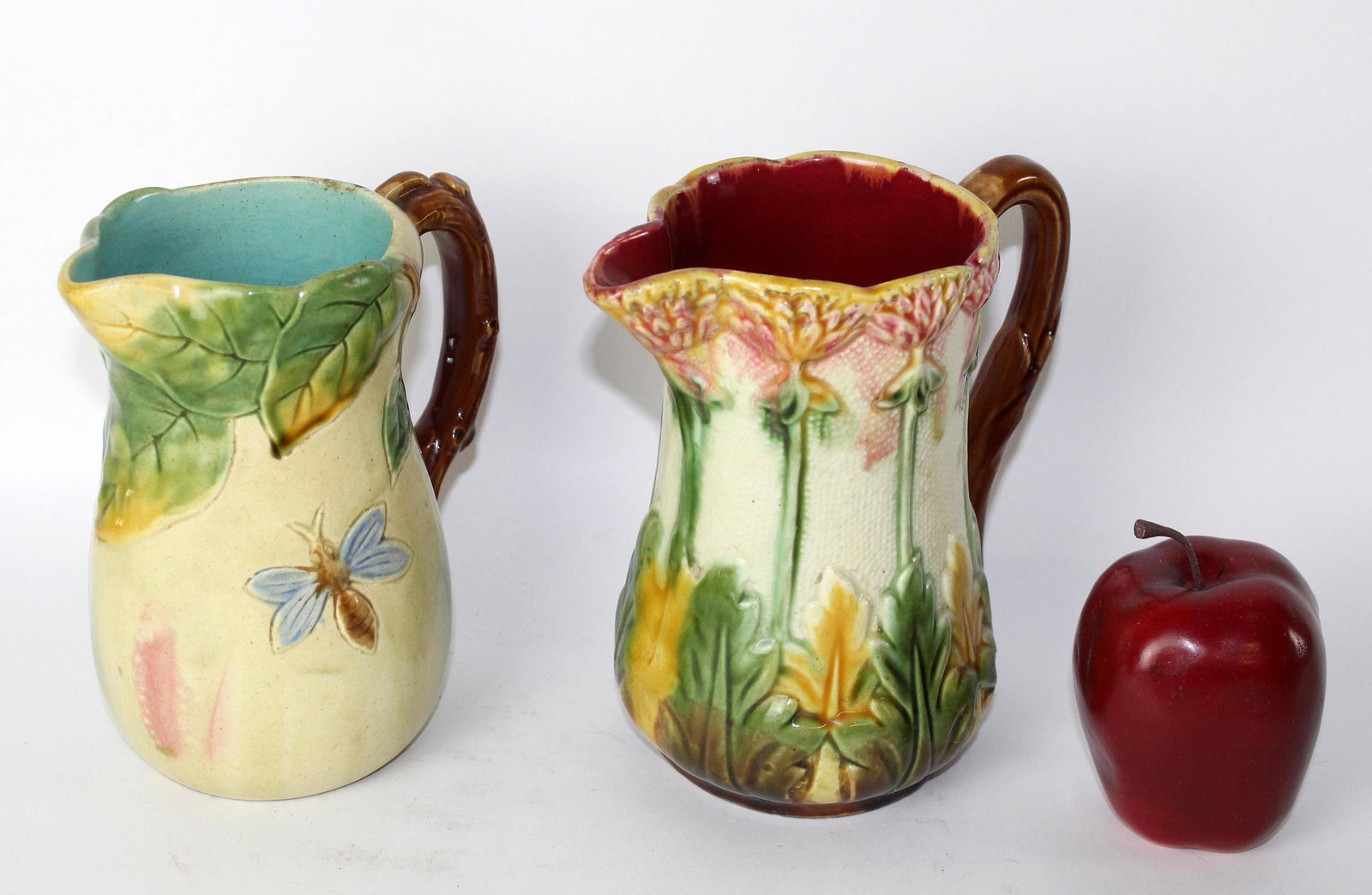 Lot of 2 French Majolica pottery pitchers (1 of 8)