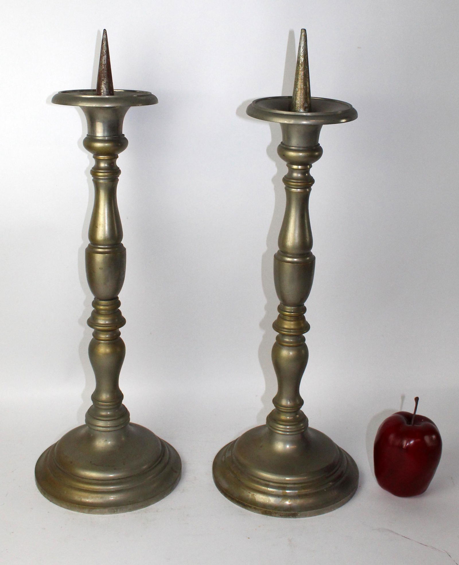 Pair of French pewter altar pillar candlesticks (1 of 6)