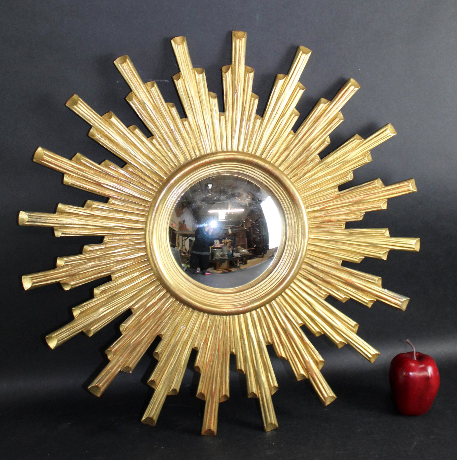 French giltwood sunburst mirror with convex glass (1 of 8)
