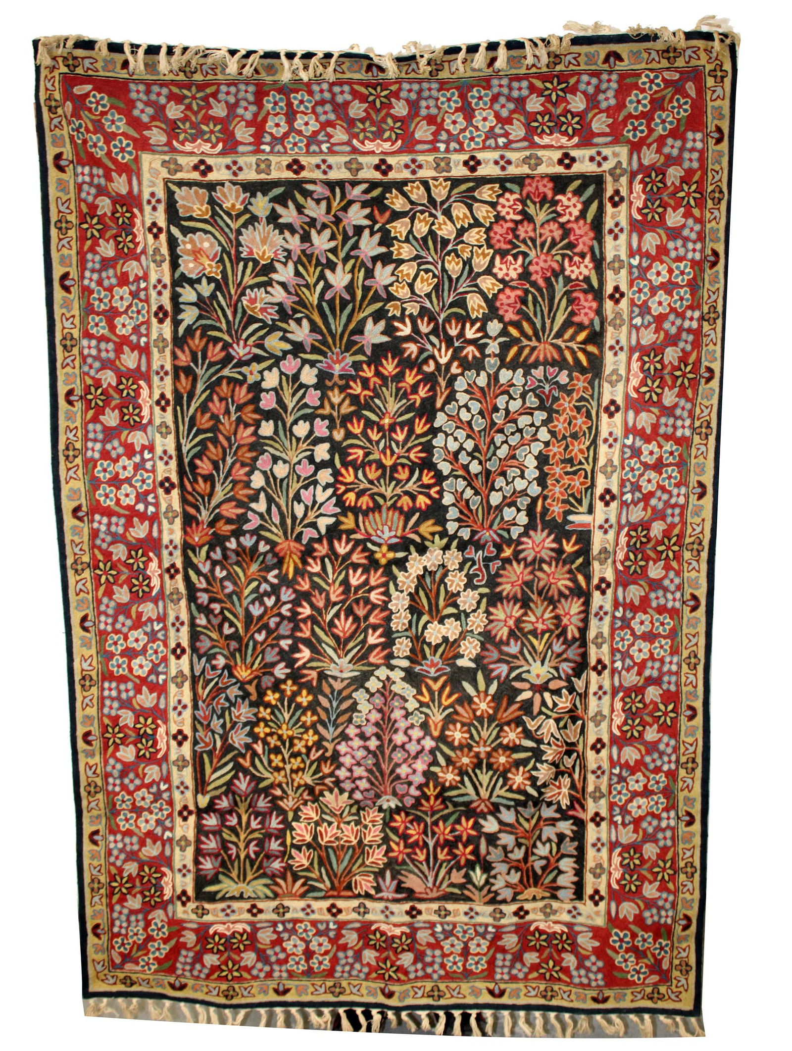 4' x 6' floral chain stitch crewel rug from Kashmir (1 of 9)