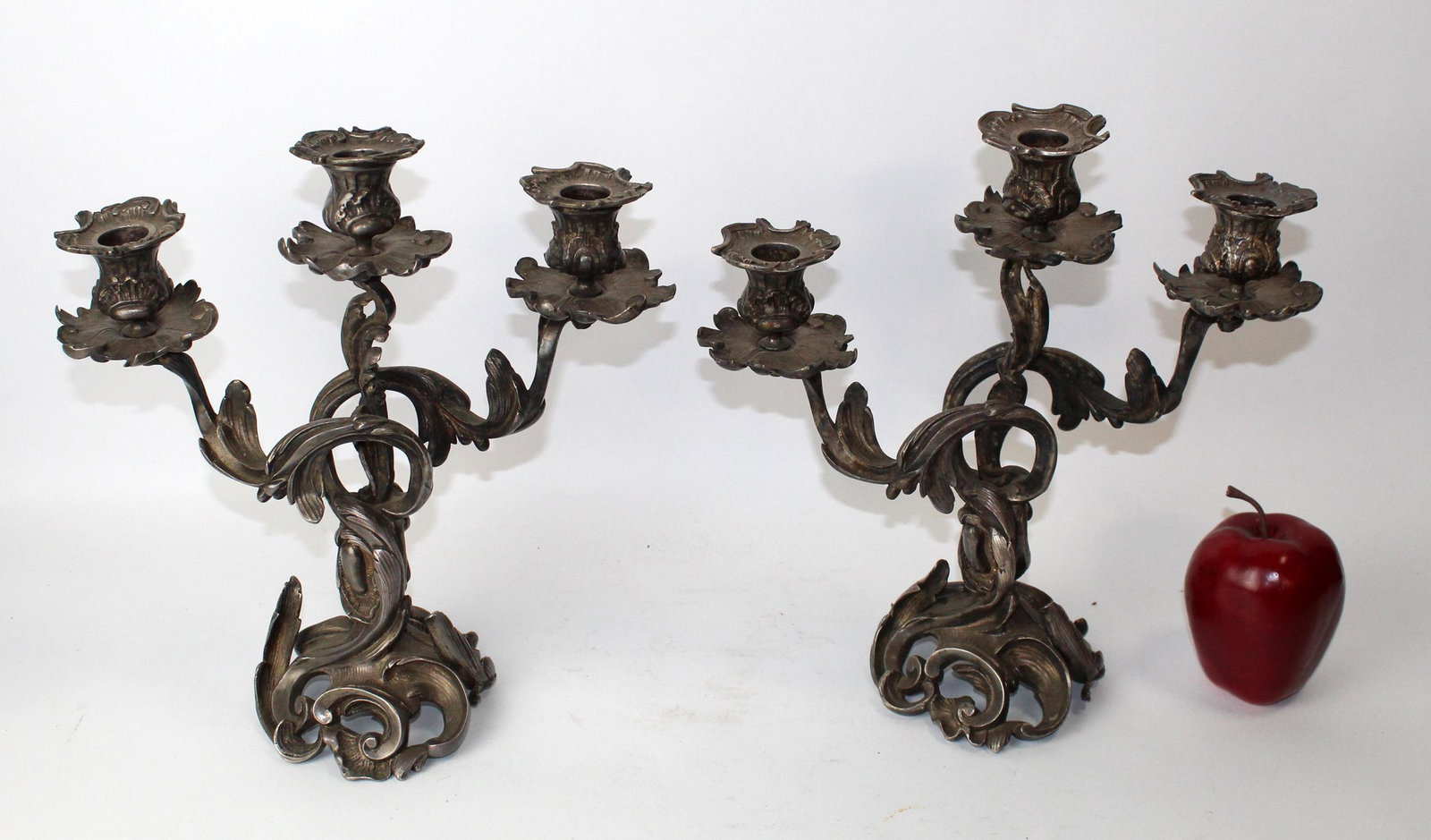 Pair of French spelter 3 arm candelabra (1 of 8)