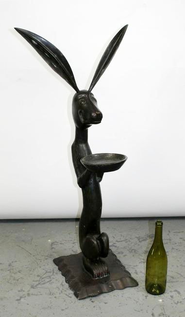 Bronze hare statue with tray (1 of 10)