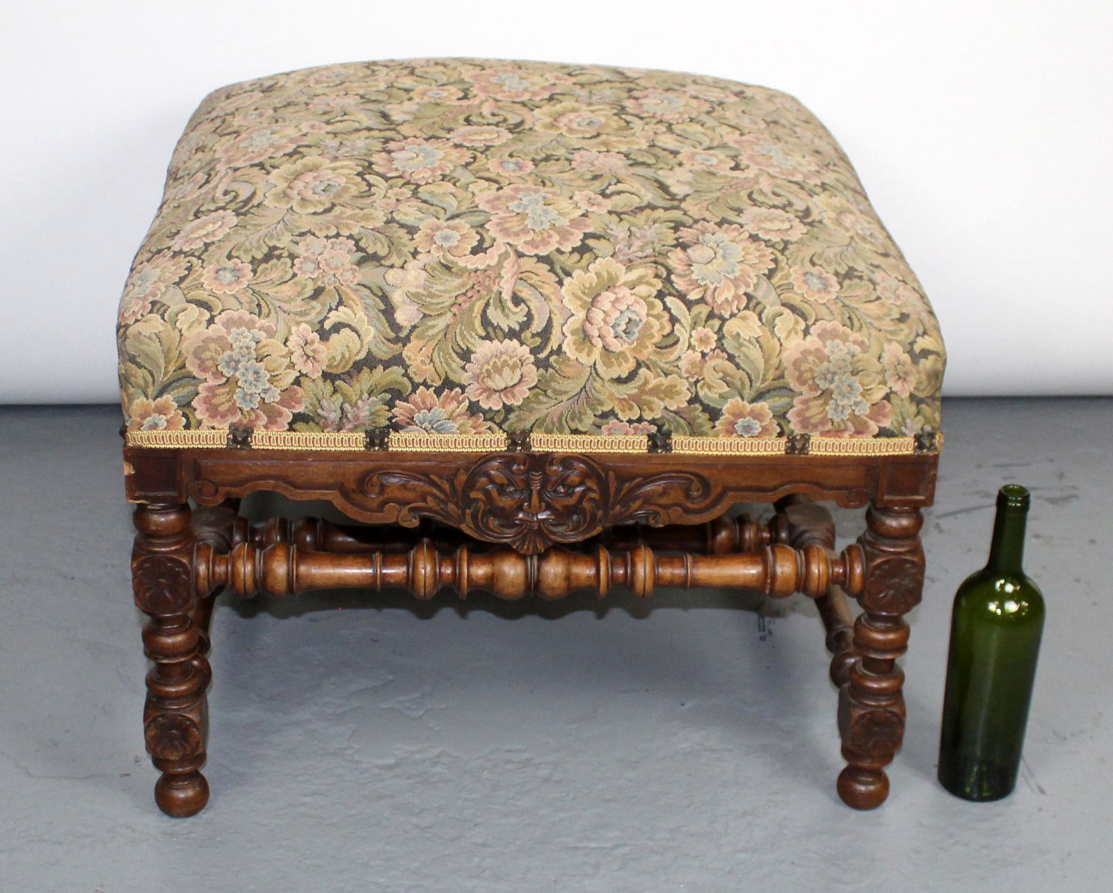 French carved walnut foot stool (1 of 7)