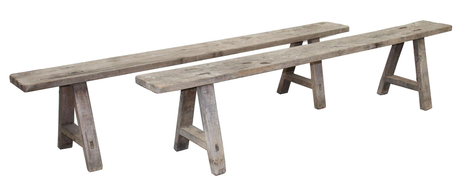 Pair of French primitive farmhouse backless benches (1 of 8)