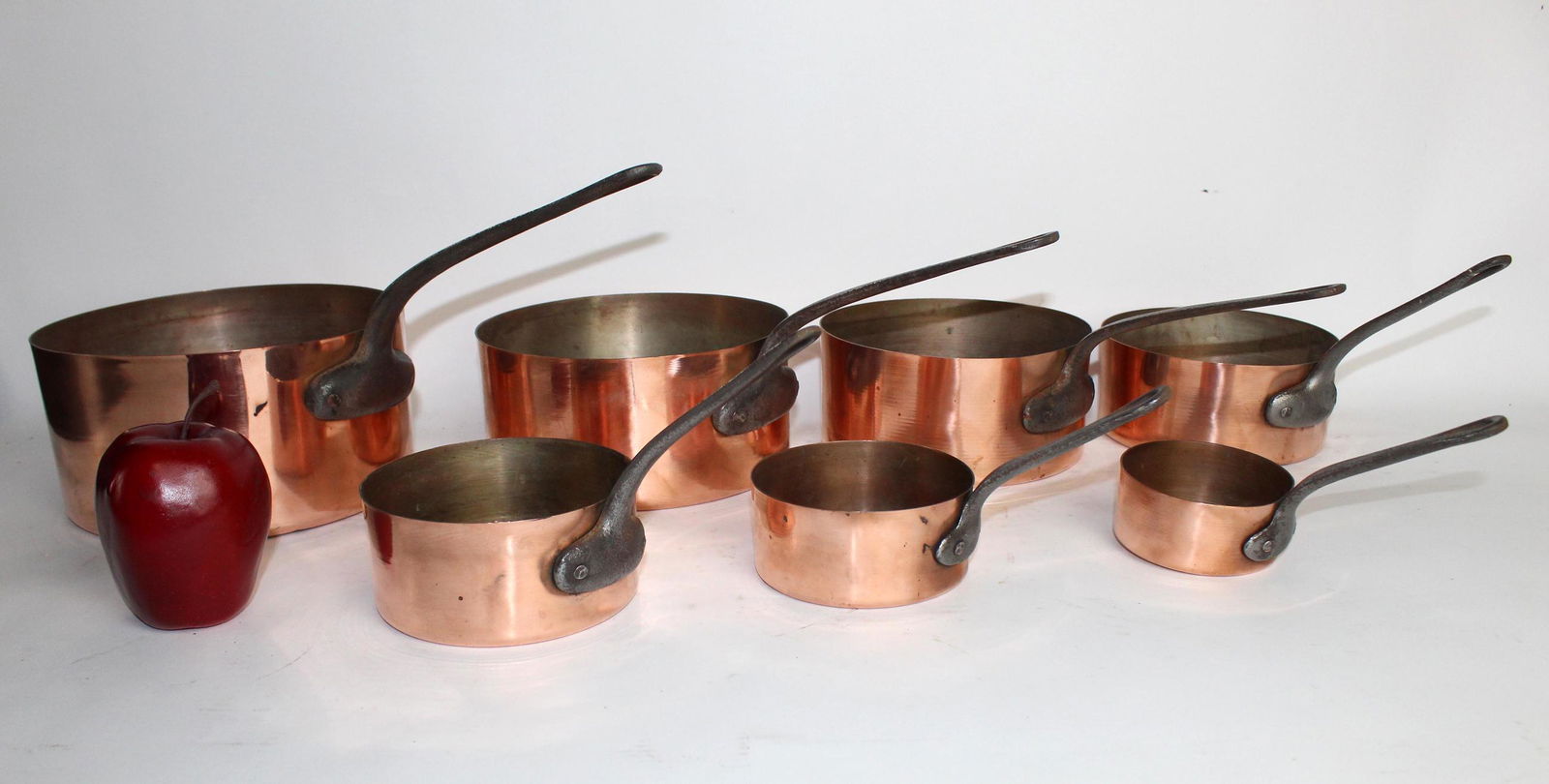 Nest of 7 French copper pots (1 of 9)