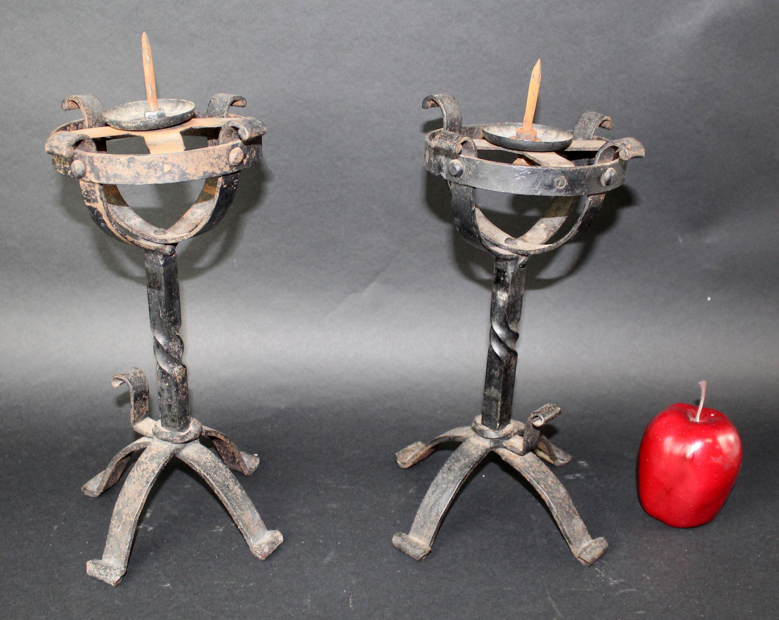 Pair of French Gothic iron pillar candle holders (1 of 7)