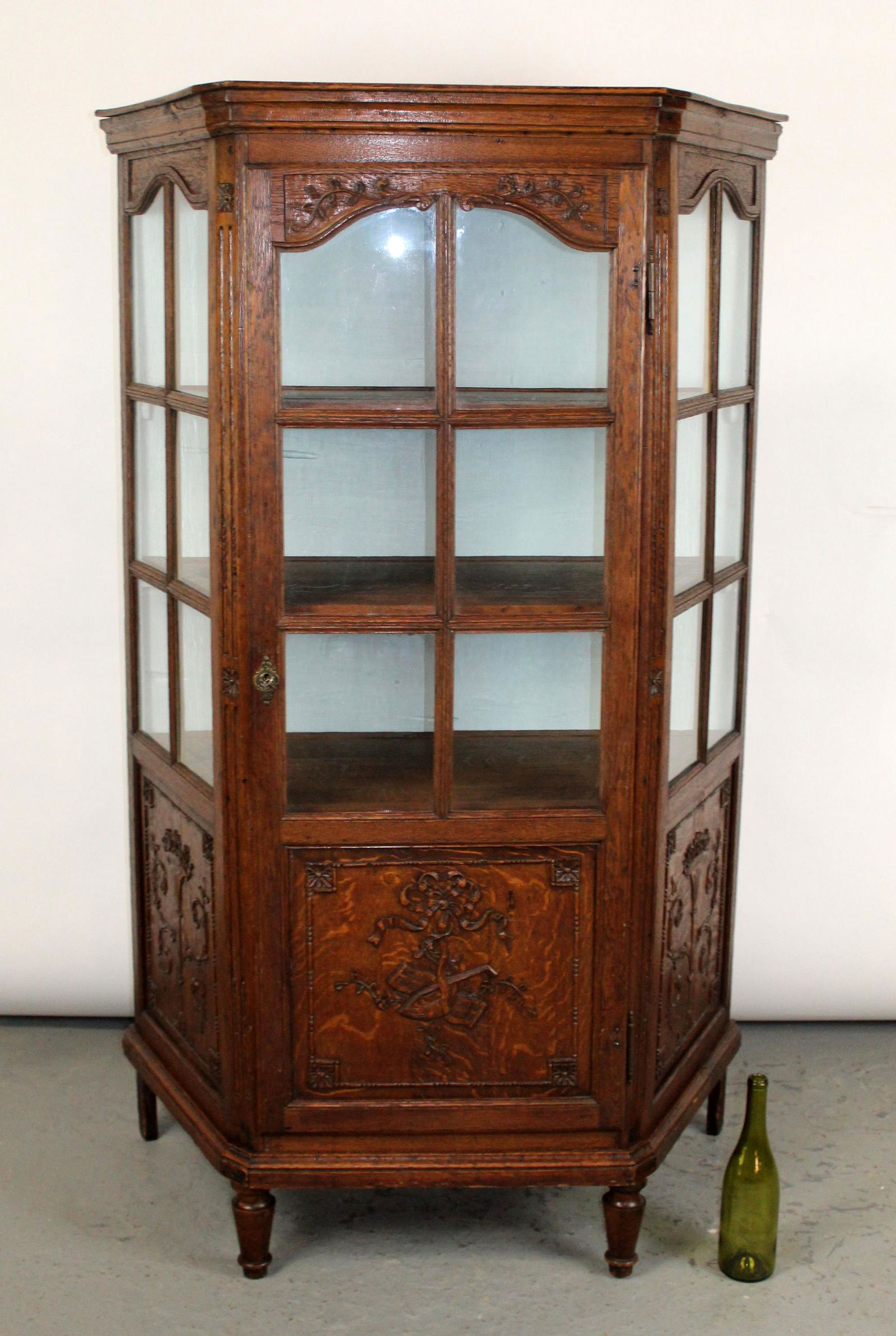 French oak paned glass vitrine cabinet (1 of 10)